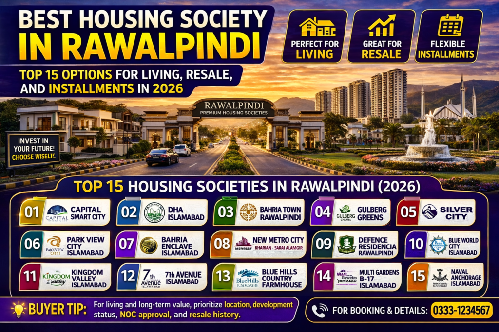Best housing society in Rawalpindi: top 15 options for living, resale, and installments in 2026